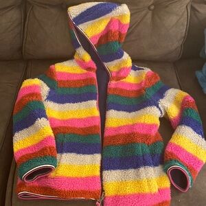 Mini Boden cozy rainbow reversible fleece jacket